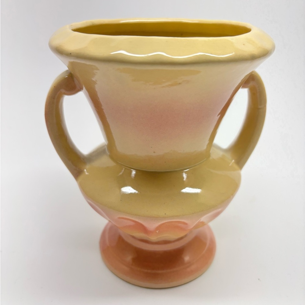 Vintage Coral/Peach Urn Planter With Handles MCM Unsigned